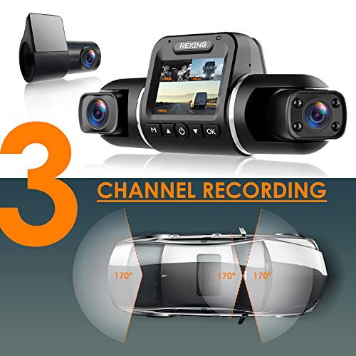 Rexing V2 Pro Ai Dash Cam, 3 Channel Front Cabin Rear 1080P Recording,2.7” Lcd,Wifi,Mobile App,Gps,Night Vision,Artificial Intelligence Dash Camera Adas, Collision, Pedestrian,Lane Departure Warning #TOP3