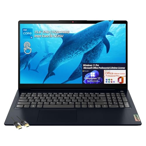 Image of Lenovo IdeaPad 1i Business 15.6 inch FHD Touch Laptop, Intel Core i5-1235U 10 Core, 8GB DDR4 RAM 512GB SSD, WiFi6 Bluetooth, Win11Pro Office Lifetime License, Abyss Blue, with HDMI Cable, W /GaLiMu