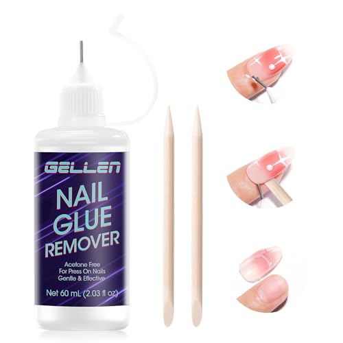 Image of Gellen Press On Nail Remover: Pinpoint Glue Remover 2.03 Fl.oz, Non Acetone Gentle Press on Removal for Quick Dry Strong & Solid Glue, Gel Glue Off for Fake Nail Tip