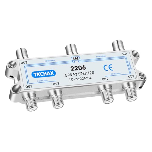 TKCHAX Coaxial Cable Splitter,Support 10-2602MHz,RG6 RG59 Coax Compatible,Work with MoCA2.5 and MoCA3.0, CATV, Satellite TV, Antenna, HDTV and High Speed Internet (6 Way Coaxial Cable Splitter)