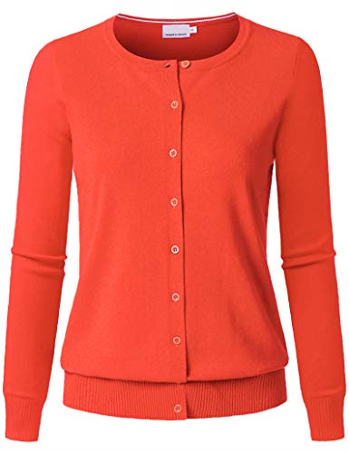 Image of Women's Long Sleeve Button Down Crew Neck Soft Knit Cardigan Sweater