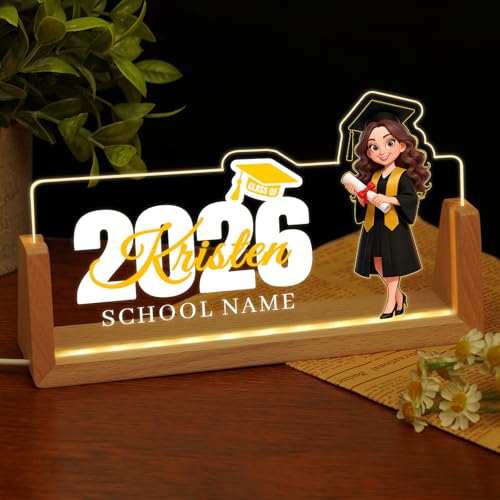 Image of Custom Name Plate for Desk, Personalized Light Up Acrylic Desk Name Plate, Personalized Graduation Gifts 2026 for Him Her, Class of 2026 Graduate Gift, High School College Grad Gift (Graduation Girl)