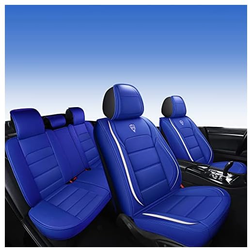INCH EMPIRE Seat Cover 5 Seats Full Set Universal Fit for Most Vehicle Sedan SUV Truck Pickup Airbag Compatible Synthetic Leather Car Seat Cushion Protector All Weather Adjustable (Blue Straight Line)