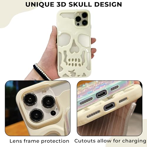 Image of Kraptick Polycarbonate iPhone 16 Pro Case - Skull Face Design Mobile Cover, Stylish & Durable Phone Cover, Lightweight Protective Fit for Apple iPhone 16 Pro -(Cream White)