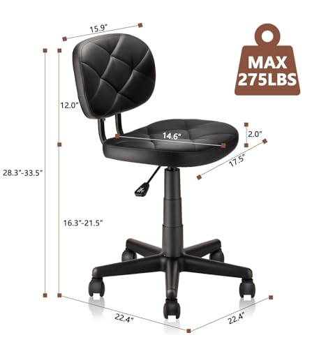 Image of KLASIKA PU Leather Rolling Stool with Back and Wheels, Adjustable Diamond Upholstered Drafting Stool, Multi-Purpose Desk Chair for Home Office Bar Kitchen Shop, Black (4PK)