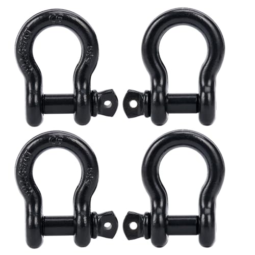 FreeTec 4 Pièces Manille 4x4, 4,75 Tonnes Manille de Levage, 3/4 Manilles de Remorquage 4x4, Manilles Acier Galvanisé de Traction de Remorque pour Jeep Voiture Camion (Noire)