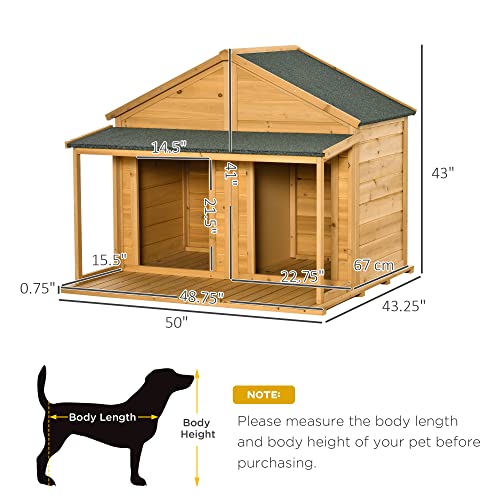 PawHut-50-Wooden-Dog-House-Outdoor-for-2-Medium-or-Small-Dogs-Cabin-Style-Double-Dog-House-with-Porch-2-Doors-Elevated-Floor-Natural-Wood - Cucciolini Doodles   PawHut-50-Wooden-Dog-House-Outdoor-for-2-Medium-or-Small-Dogs-Cabin-Style-Double-Dog-House-with-Porch-2-Doors-Elevated-Floor-Natural-Wood