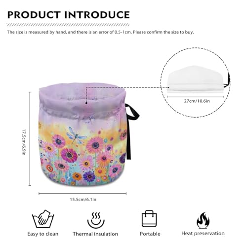 Image of Flower Dragonfly Print Tea Cosy Kitchen Home Decorative Tea Pots Cozy Insulation Keep Breakfast Warmer Insulated Teapot Cover Keep Teapot Warm, Purple