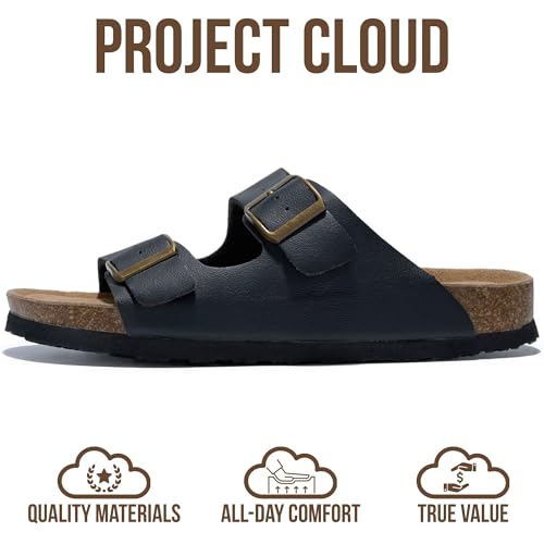 Image of Project Cloud 100% Genuine Leather Flat Sandals For Women 2026 Cork Footbed Womens Sandals with Memory Foam and arch support Vacation Essentials Slides for Women Footwear (Venita)