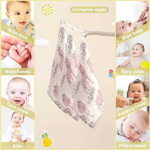 Image of Horse Baby Muslin Washcloths Face Towel, Western Burp Cloths Cotton Wipes 3 Pack Infant Wash Cloth for Newborn Boys Girls 12x12 inches
