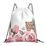 Jirafa Rosa Estampado De Leopardo Unisex Mochila Con Cordón Gran Capacidad Bolsa De Gimnasio Plegable Mochila De Cuerdas Para Senderismo Voleibol Acampada
