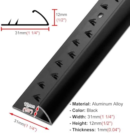 Non-Slip Aluminum Carpet Transition Strip, V-Shape Edge Protector Trim with Teeth, 1.5m (59in) for Secure Carpet Installation - Black Floor Gripper Solution