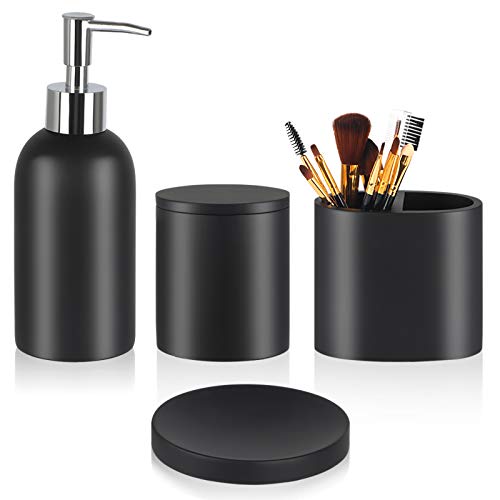 XBai-Home Bathroom Accessories Set, 4 PCS Grade A Resin Bathroom Set includes Essentials Hand Soap Dispenser, Soap Dish, Toothbrush Holder, Cotton Canister for Home and Hotel (Matte Black)
