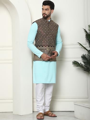 Image of Sojanya (Since 1958 Men'S Silk Blend Kurta Pyjama & Nehru Jacket Combo