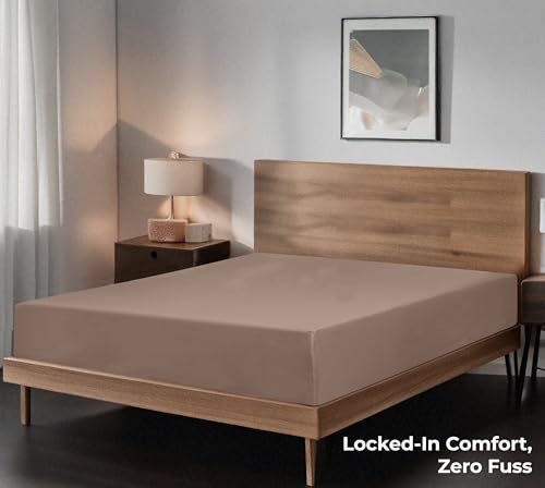 Image of Royale Linens 100% Organic Cotton Fitted Sheet - Percale Weave - Super Soft Deep Pocket Bottom Sheets - Mocha Elastic Sheet Twin Size - Twin Fitted Sheets Only - (39 inchx80 inch+15 inch, Mocha)