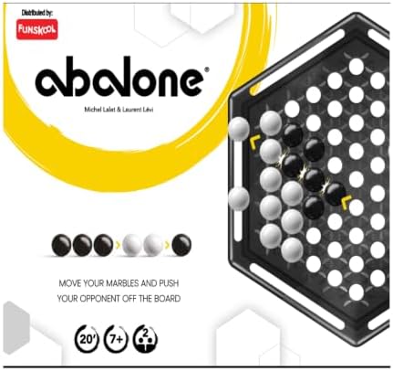 Funskool Abalone, Strategy Game, Board Game for Kids, Adults, Educational, 2 Players, 24 Black & White Marbles, Family Fun, Learning Activity Toy for Childrens, Gift Set for Kid, Ages 7+ Years