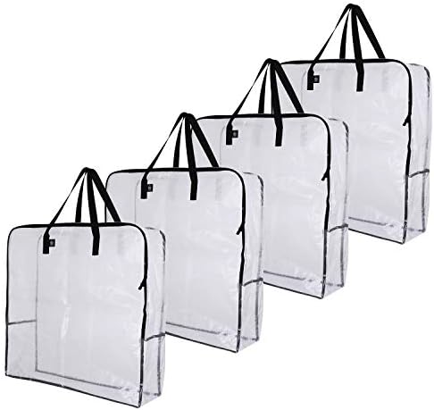 VENO 4 Pack Over-Sized Clear Organizer Storage Bag W/ Strong Handles and Zippers for College, Moving Supplies, Christmas Decorations, Wreath Storage Tote, Under the Bed Storage, Garage Storage (Set of 4)