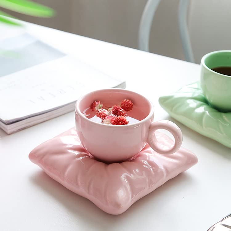 Ceramiczne zestawy kubków do kawy kubek z łyżką spodkami, filiżanki do cappuccino ze spodkiem, ceramiczny zestaw filiżanek do herbaty i spodków, do specjalnych napojów kawowych, kawiarni mokki, latte i herbaty, 200 ml