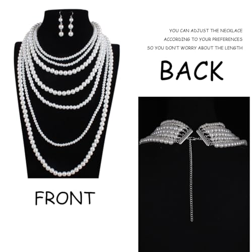 Long Pearl Necklace Layered Pearls Necklace and Earrings Set Pearl Body Jewelry4