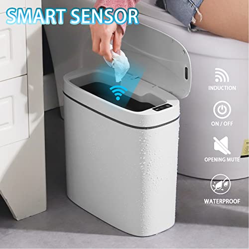 Smart Touchless Bathroom Trash Can With Lid, 3.4 Gallon Volume Automatic Motion Sensor Rubbish Can Waterproof Electric Wastebasket, Narrow Garbage Can For Kitchen/Bedroom/Bathroom/Living Room/Office #TOP1