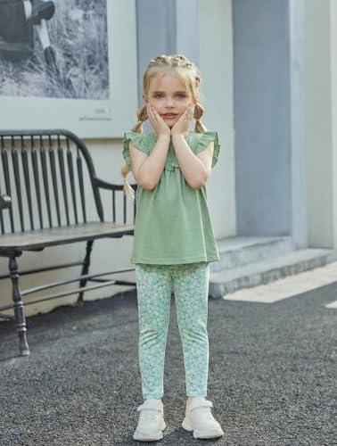 Image of Arshiner Toddler Girls 2-Piece Outfits Ruffle Sleeve Tee & Elastic Waist Pants Kids Summer Clothing Set For 2-10 Years
