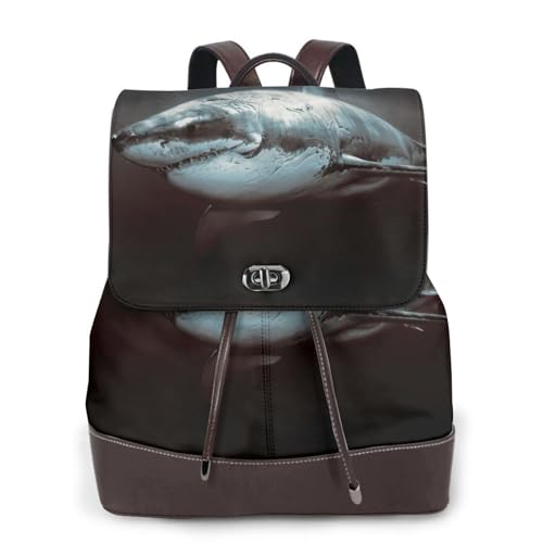 Sac à dos en cuir noir imprimé requin EdWal pour ordinateur portable