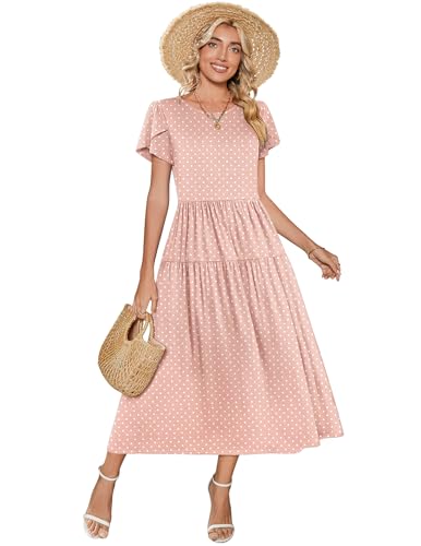 Image of Zeagoo Summer Dresses for Women 2026 Maxi Bohemian Floral Short Sleeve Long Dress Casual Flowy Tired Beach Sundress