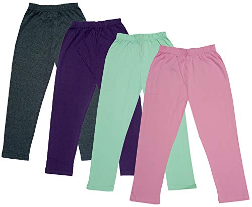 Image of IndiWeaves Girls Super Soft Cotton Solid Capri Pants (Light Purple, Sea Green, Wine, Grey, 6-7 Years) Pack of 4