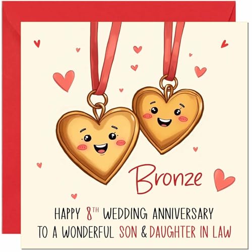 Bronze Anniversary Card for Son & Daughter in Law - 8th Wedding Anniversary Cards for Daughter in Law & Son Cute Anniversaries Greeting Cards