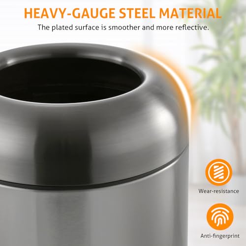 Image of WICHEMI Commercial Large Kitchen Trash Can, 16 Gallon Bullet Outdoor Trash Can with Open Top Lid, Brushed Stainless Steel Garbage Trash Can Office