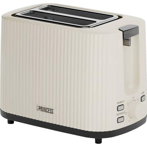 Princess Toaster Wave, 2-Scheiben-Toaster, 7 Bräunungsstufen, herausnehmbare Krümelschublade, Auto-Zentrierung, Auftaufunktion, automatische Abschaltung, rutschfeste Füße, Beige, 930 W, 142337