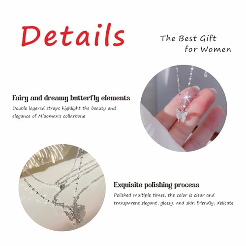 Sterling Silver Butterfly Necklace, Vintage Layered Crystal Necklace for Women & Teen Girls, 925 Silver Choker with Double Butterfly Pendant4