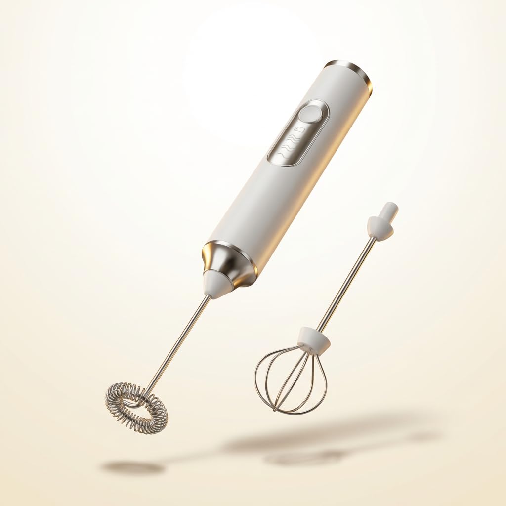 Konquer TimeS Rechargeable Handheld Milk Frother 3 Speed Electric Coffee Frother with Dual Whisks, Stand-Up Design for Lattes, Cappuccinos, Cream, and Buttermilk, Rechargable 1200 mAh Batterie