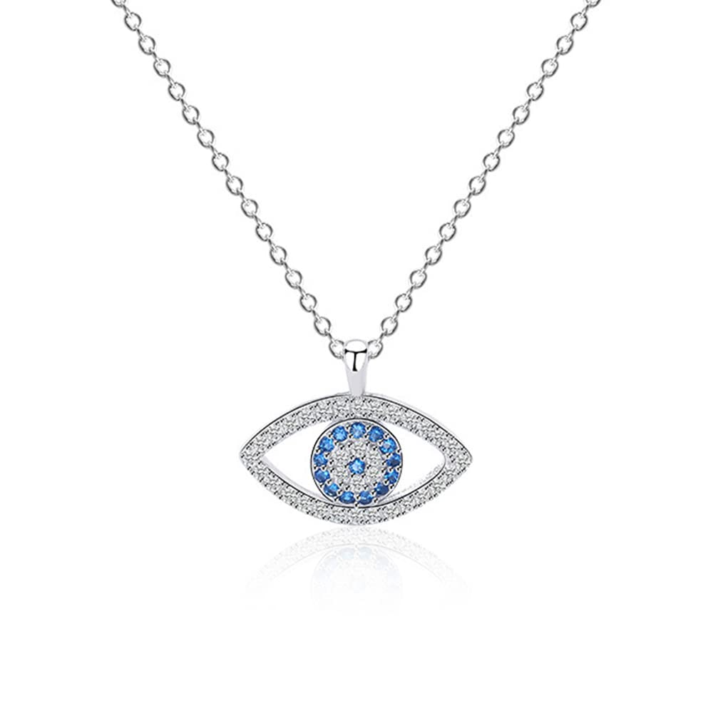 925 Sterling Silver Evil Eye Pendant Necklace with Blue Cubic Zirconia Choker Diamond Necklace Jewellery for Women Girls