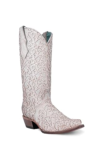 CORRAL LADIE'S WHITE GLITTER OVERLAY & EMBROIDERY TRIAD, CORRAL 43.8 X 34.8 X 11.0 SOLE,COWHIDE LEATHER, WESTERN BOOT, C4050