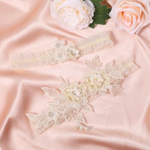 2 Pcs Wedding Garter for Bride Lace Flower Garters Leg Garter Set Bride Accessories2