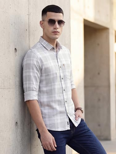 Image of Afflatus Men's Cotton Blend Slim Fit Checks Shirt | Full Sleeves Stylish Men Shirt | Regular Collar | Casual Shirts for Men