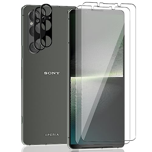 AnnhanT Protetor de ecrã para Xperia 1 V, vidro temperado 2 peças e protetor de lente de câmara 2 peças - 9H dureza anti-riscos, anti-impressões digitais, sem bolhas