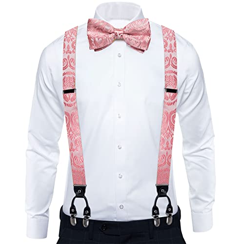 Image of DiBanGu Paisley Bow Tie and Supenders for Men Tuxedo Heavy Duty 6 Clips Suspender Adjustable Y-Shape Mens Trouser Braces
