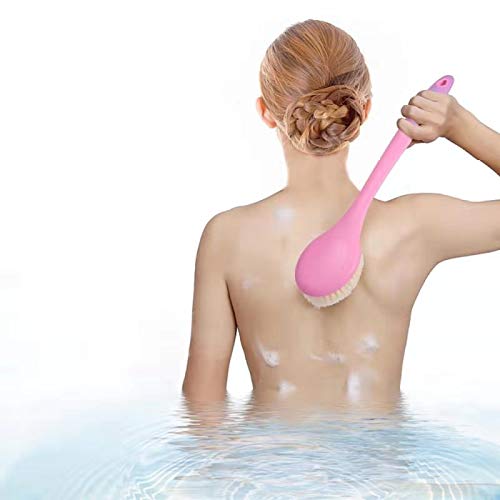 Bath Body Brush with Long Handle Back Scrub Brushes Wet or Dry Brushing Body Shower brush for women (pink)