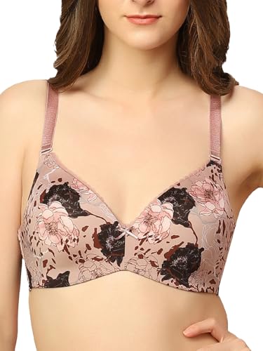 Image of Triumph Midnight Garden Bra for Women Padded Non Wired Seamless Bra Floral Printed T-Shirt Bra Wireless Full Coverage Lingerie Detachable Silky Straps with Elegant Lace Trim Pack of 1