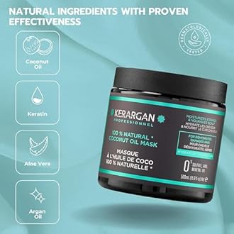 KERARGAN - Moisturizing Coconut Oil Hair Mask - Intensive Treatment for Dry and Damaged Hair - Deep Hydration - Free of sulfates, GMOs, and mineral oils - 16.9 Fl oz