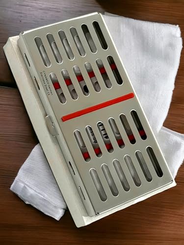 Dental Instruments Sterilization Cassette Rack Box with 7 Slots Made from Heavy Duty German Stainless Steel CE - Rust Resistant Passivated - Artlab (Red)