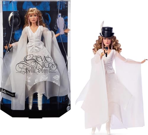 Barbie Signature Doll, Stevie Nicks Bella Donna Collectible Wearing Flowing White Dress with Hat & Mic Accessories, Includes Doll Stand