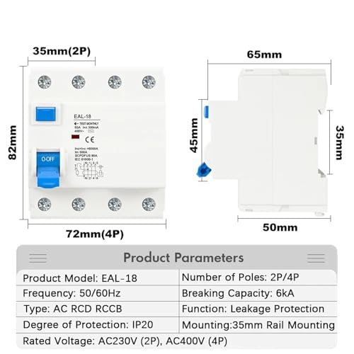 Disjoncteur différentiel 2P 32A 30mA pour tableau électrique