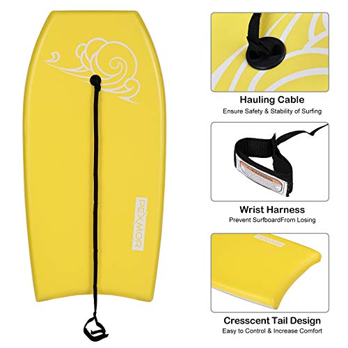 image for PEXMOR 41in Body Board, Lightweight Bodyboard with Premium Leash, EPS 