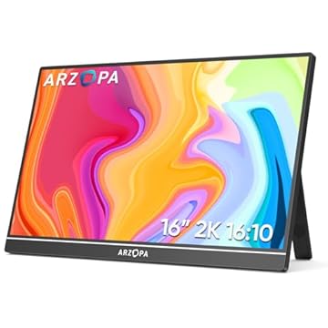 ARZOPA Monitor portátil 2.5K 16.0" 2560x1600 HDR com suporte, monitor de laptop 500nits 8bit QHD USB-C HDMI, tela externa de cuidados com os olhos IPS 16:10 para Mac, PC, telefone, PS4/5, Xbox