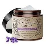 Melopuff Magnesium Lotion for Sleep & Muscle Relaxation - Nighttime Body Cream with Shea Butter & Grape Seed Oil, Non-Greasy, Fast-Absorbing to Soothe and Relax, Lavender Scent, Safe for Kids - 7oz