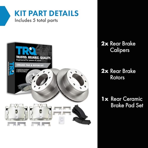 Image of TRQ Rear Brake Pad, Caliper, & Rotor Kit Ceramic Vented Compatible with 2002-2006 Chevrolet Avalanche 2500 2001-2013 Suburban 2500 GMC Yukon XL 2500