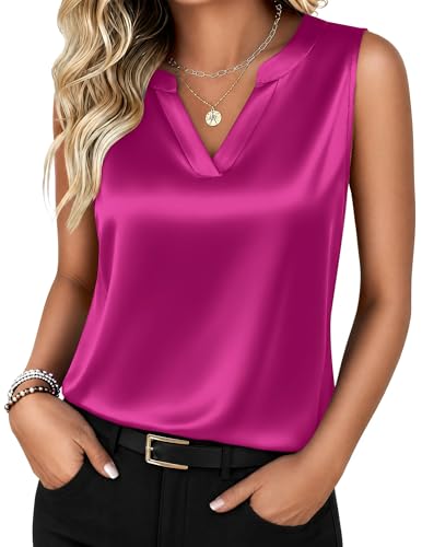 Zeagoo Trendy Tops for Women Summer Sleeveless Satin Tank Tops Rose Red - image 1